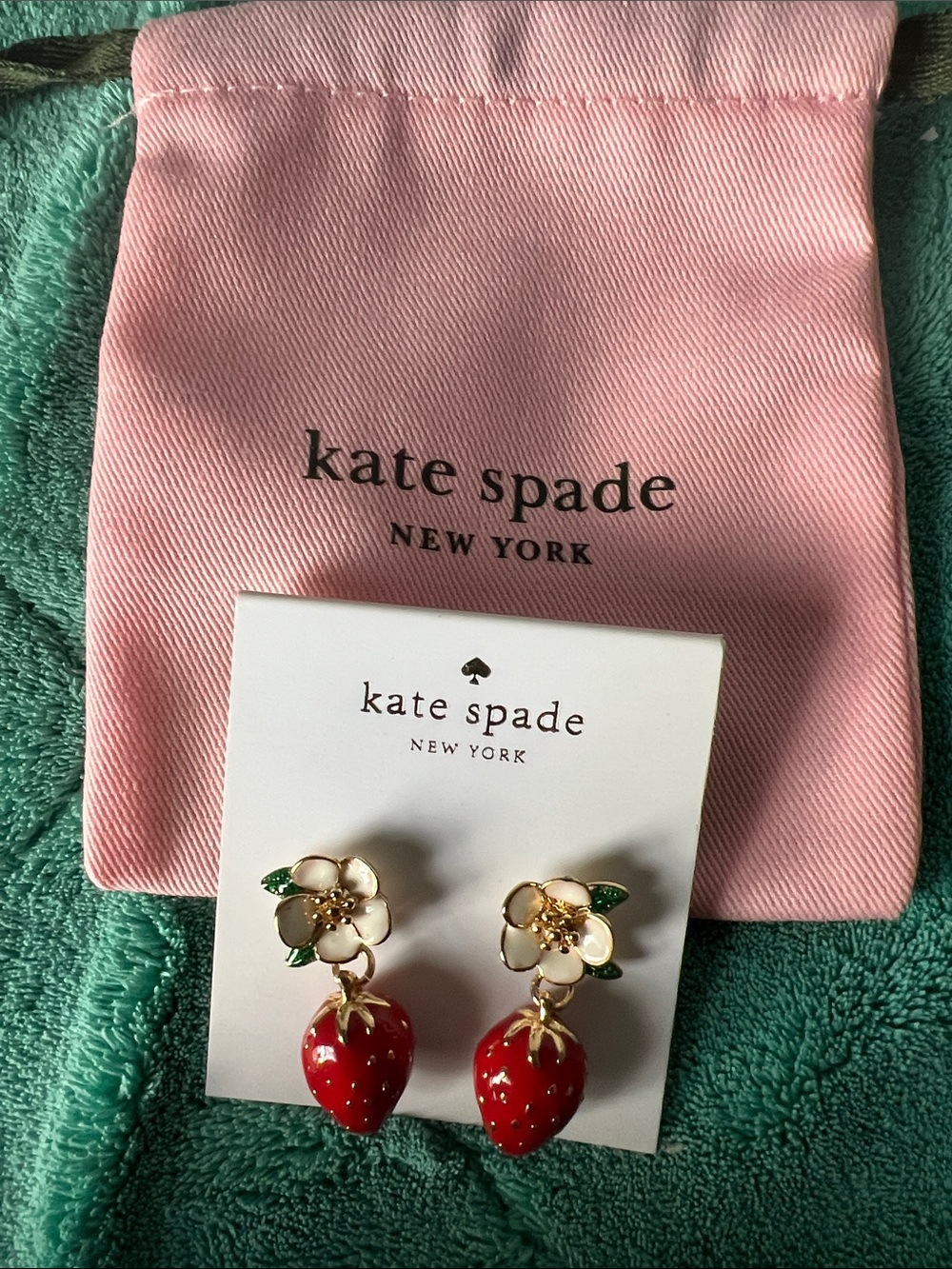 kate spade Red Strawberry Drop Flower Earrings with White and Green Accents